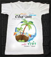 เสื้อยืดคอวีพร้อมสกรีนลายแหล่งท่องเที่ยว ลายชะอำ